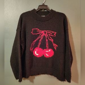 Wild Fable Cherries Black Pull Over Sweater Size L